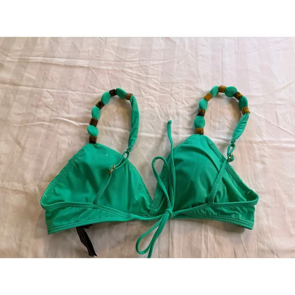 VIX BY PAULA HERMANNY Dora Kira Bead Trim Bikini Top green size medium